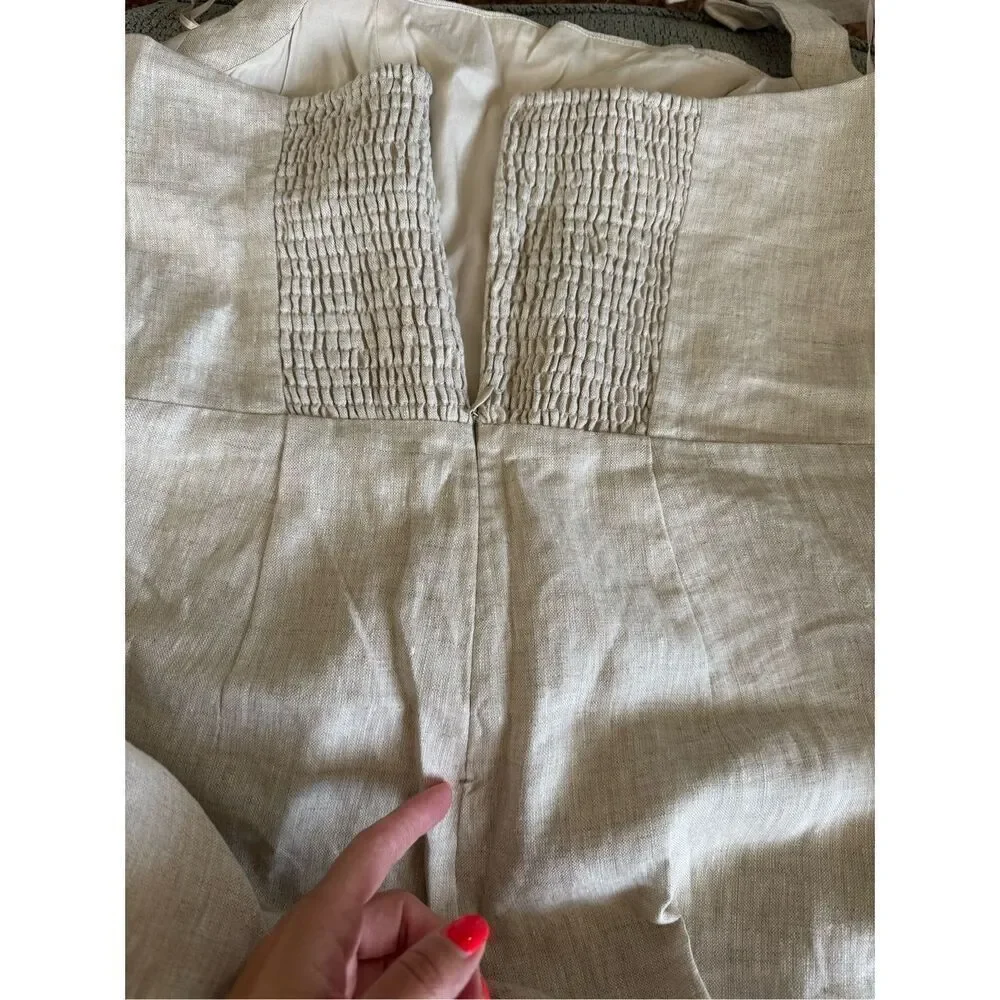 Malika oatmeal romper 100% linen never worn halter top sleeveless wide leg pant